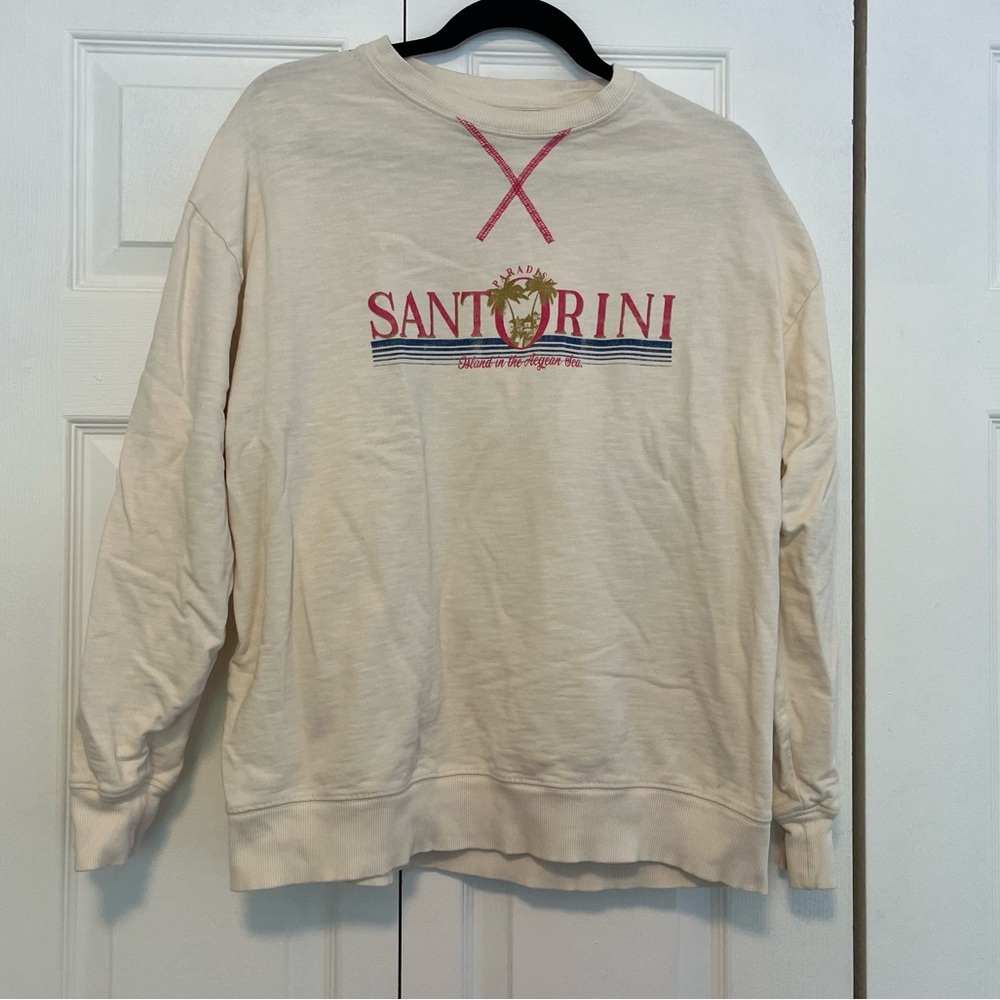 Reclaimed vintage crewneck sweater with Santorini print